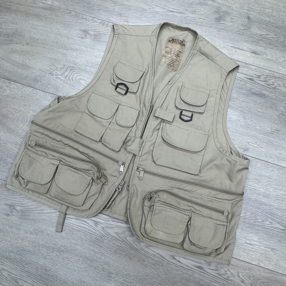 Master Sportsman Tan Fishing Vest Sz M Photography Utility Safari Gorp STAIN